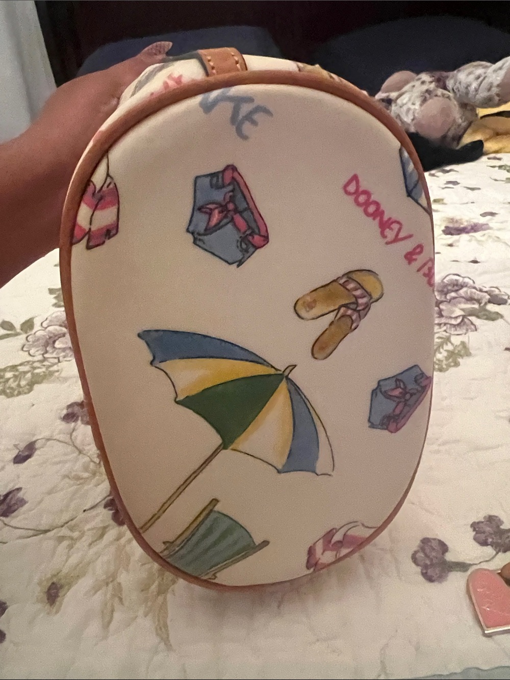 Dooney & Bourke Cream Shoulder Bag with Pink, Green & Blue Beach Print - Picture 7 of 10